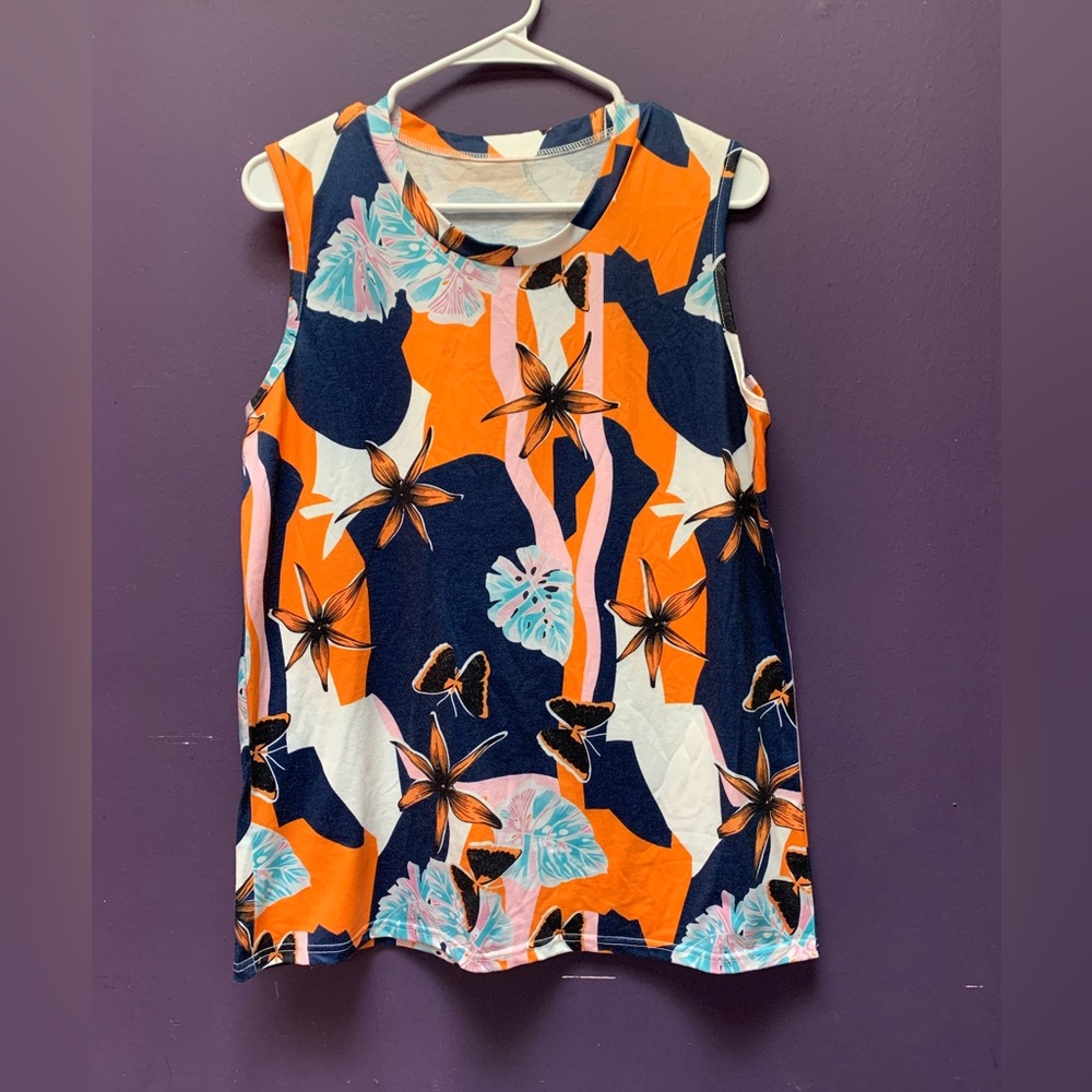 Tropical print sleeveless shirt